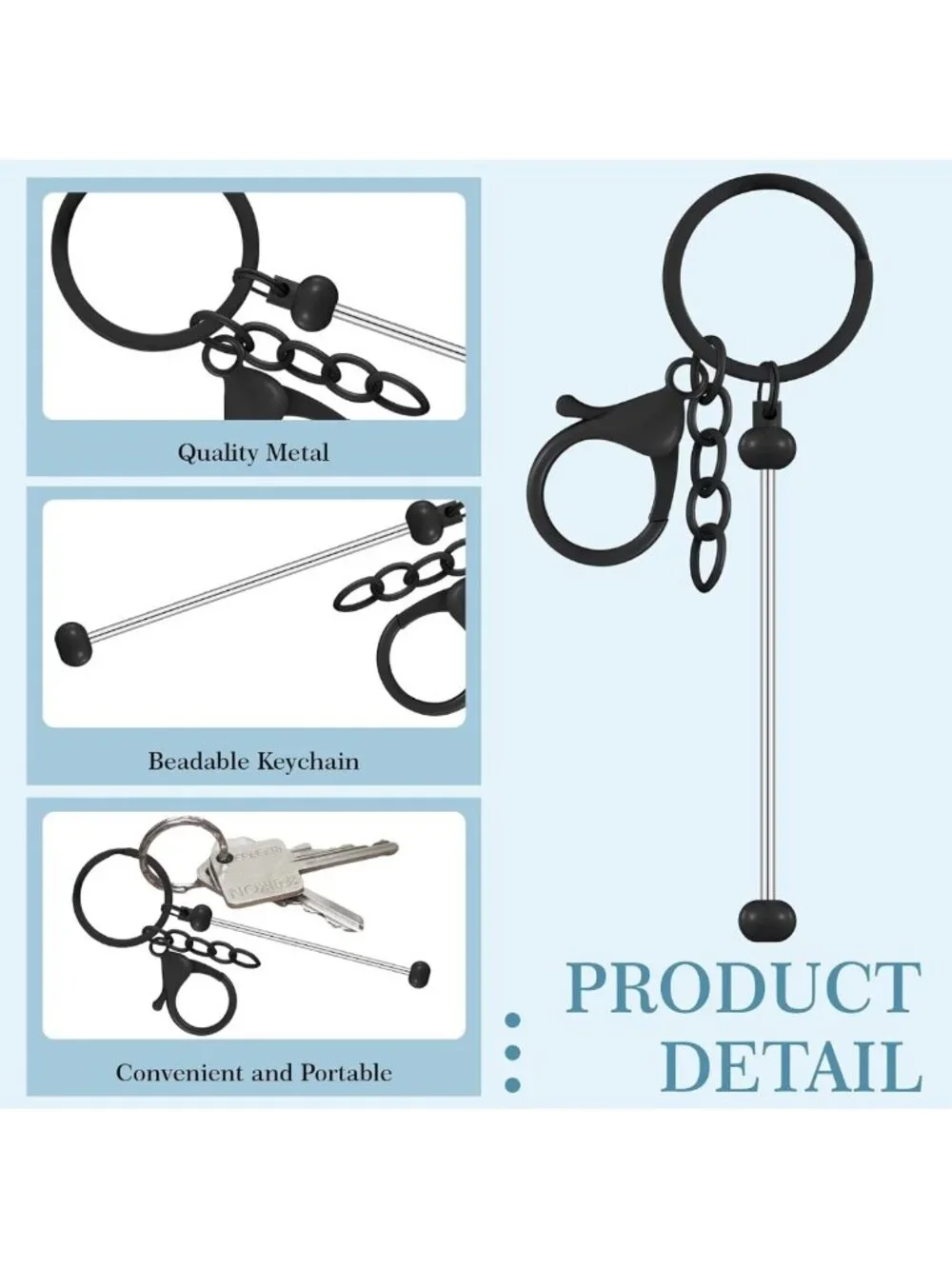 12 Pcs Blank Beadable Metal Keychains for DIY Crafts & Gifts - Bulk Set